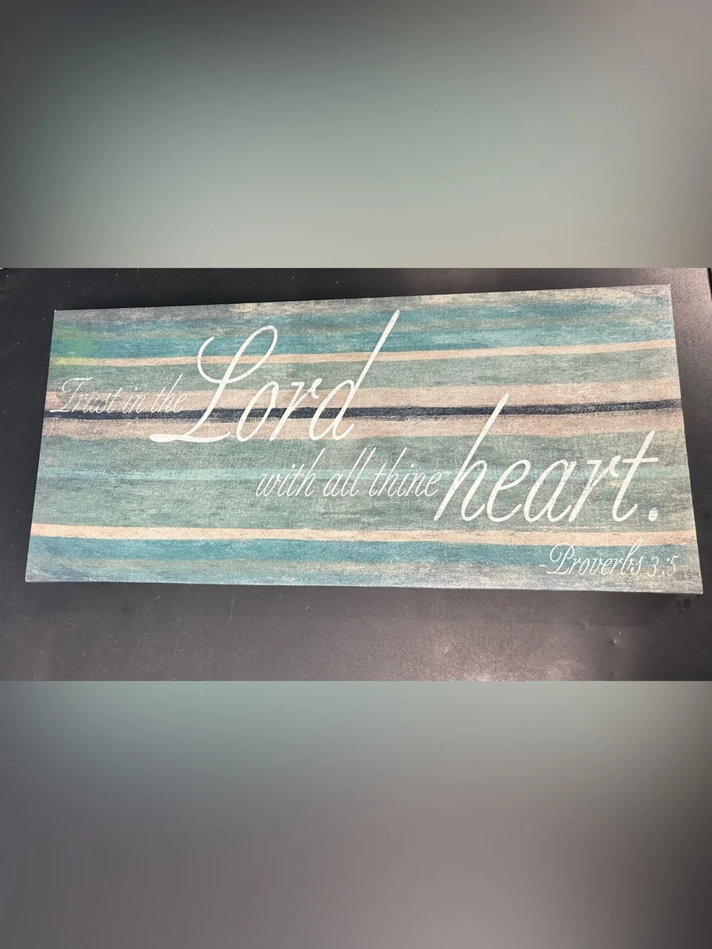 Inspirational Striped Wall Art - Teal and Cream